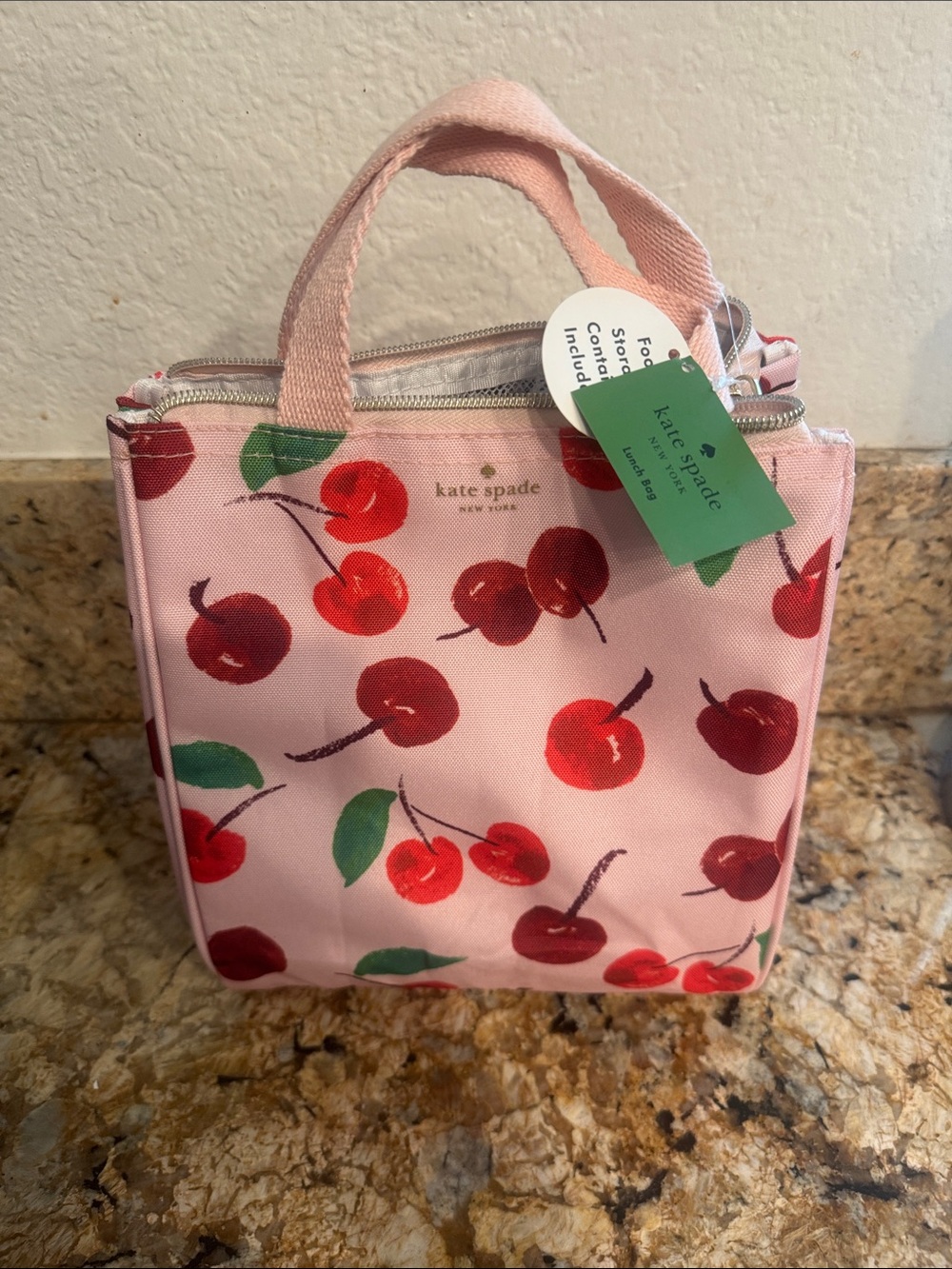 Kate Spade Pink Cherries Print Lunch Tote W Container